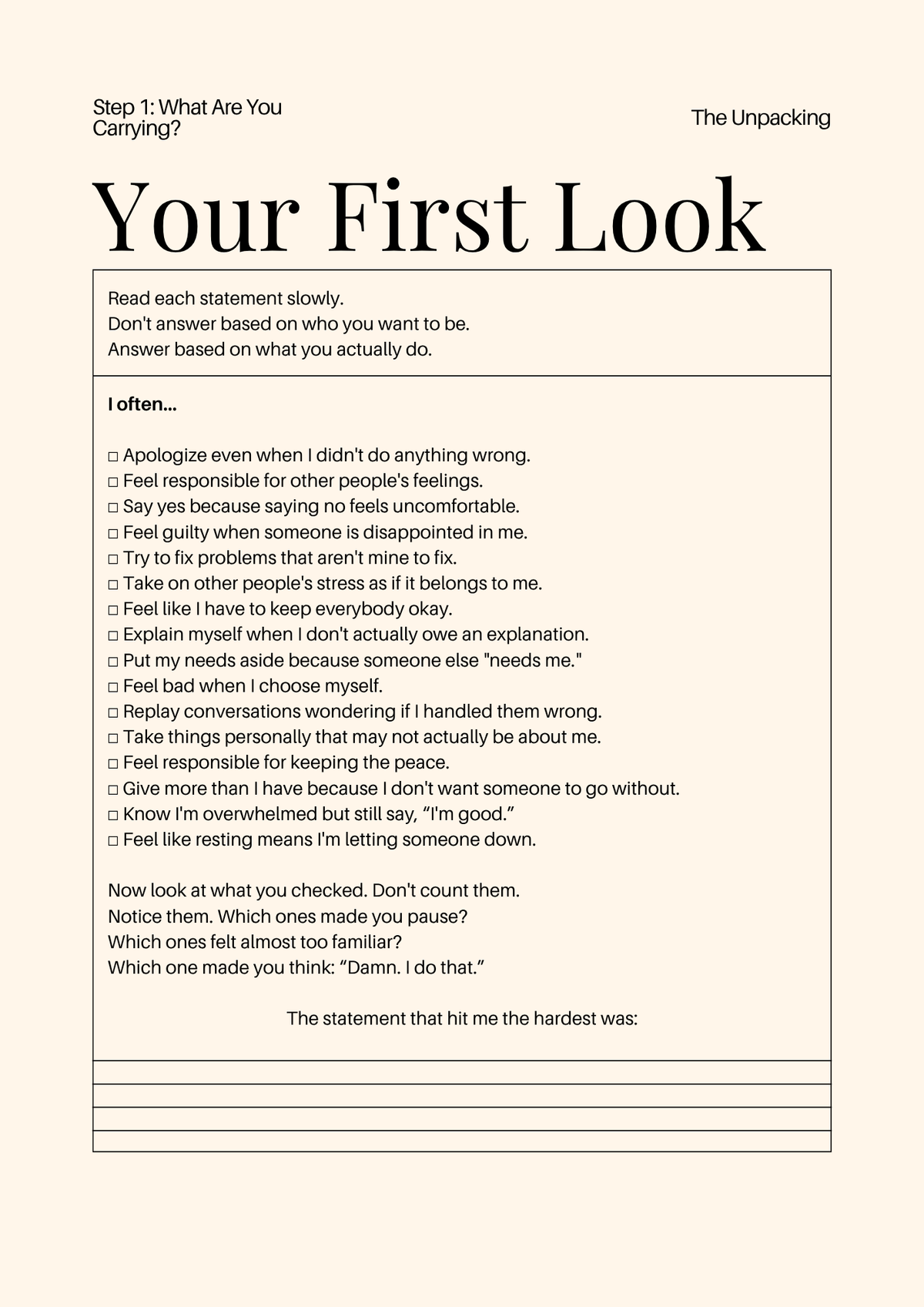 The Unpacking: Not Everything Is Yours to Carry Guided Workbook